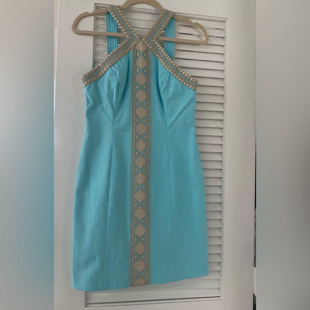 Lilly Pulitzer Vena Stretch Shift Dress in the color "Bali Blue".
